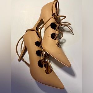 Steve Madden 7B 4” Stiletto Heel Lace Up Taupe Tan Shoes Heels Style Elect